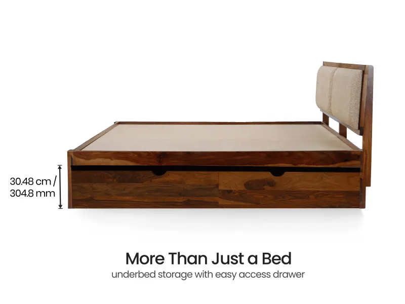 Vesta Solid Wood King Size Double Bed with Storage